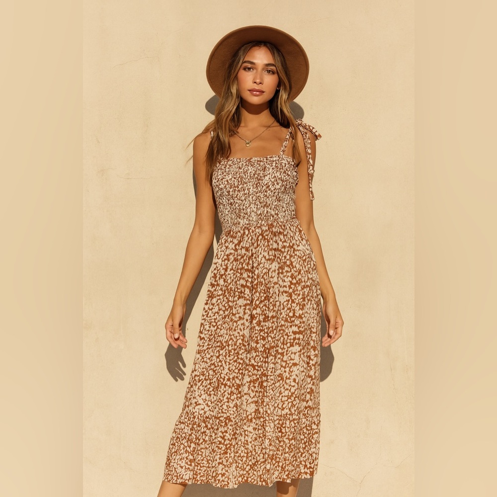 By Together Brown and White Tiered Maxi Sundress
